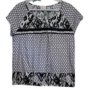 Chico's Women's Black‎ White Short Sleeve Elastic Waist Band Button-Hole Size 1